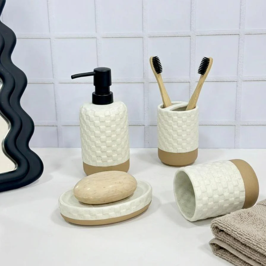 Accessoires Salle de Bain 4pcs Blanc Cassé - Image 3