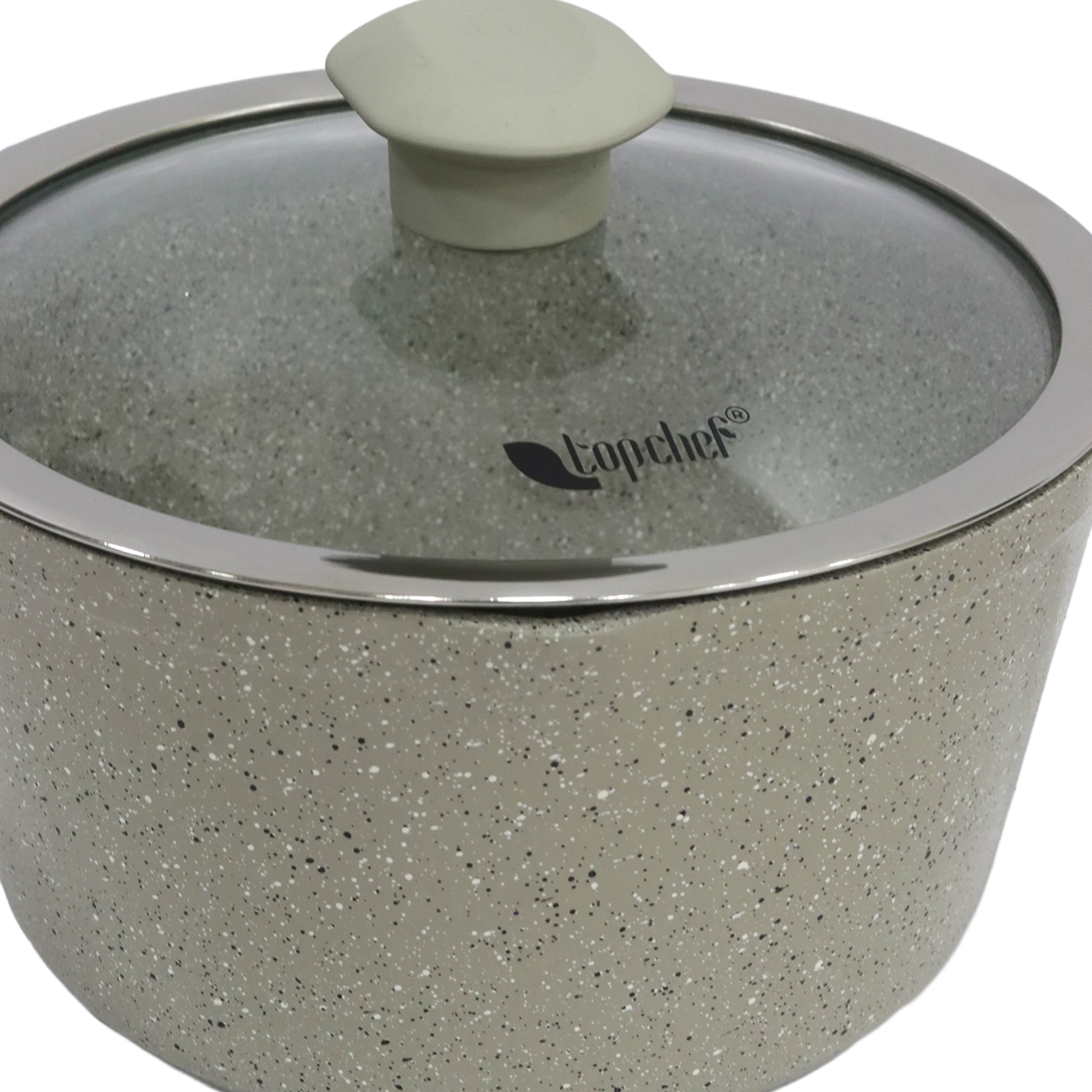Casserole beige en granite avec couvercle en verre 16cm - Image 4