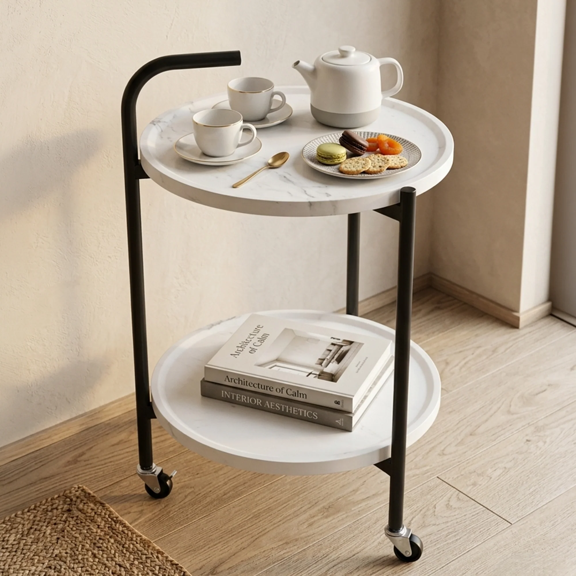 Chariot rond 2 niveaux en MDF 40x55cm - Image 5