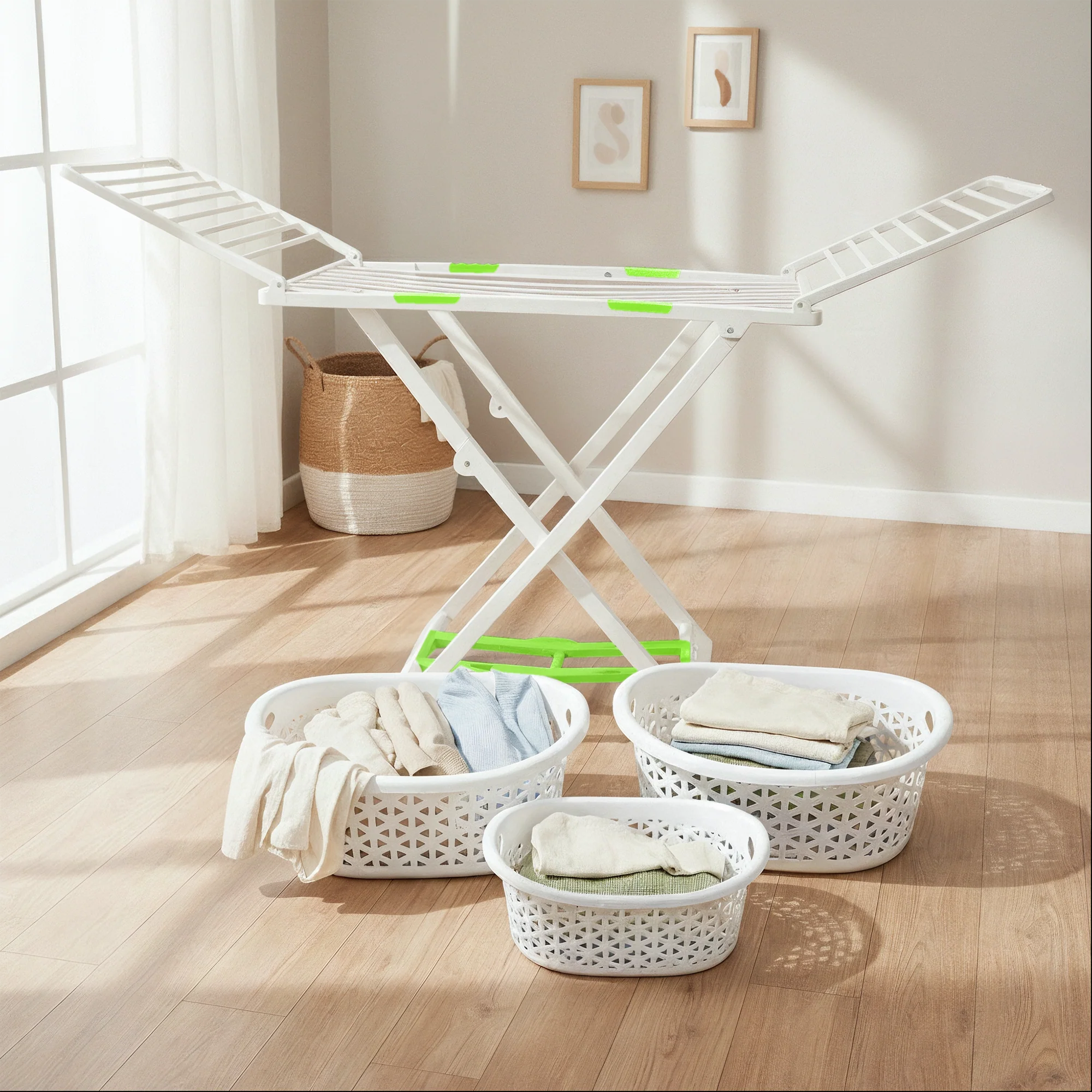 Etendoir en plastique + 3 paniers à linge 44cm + 52cm + 60cm - Image 3