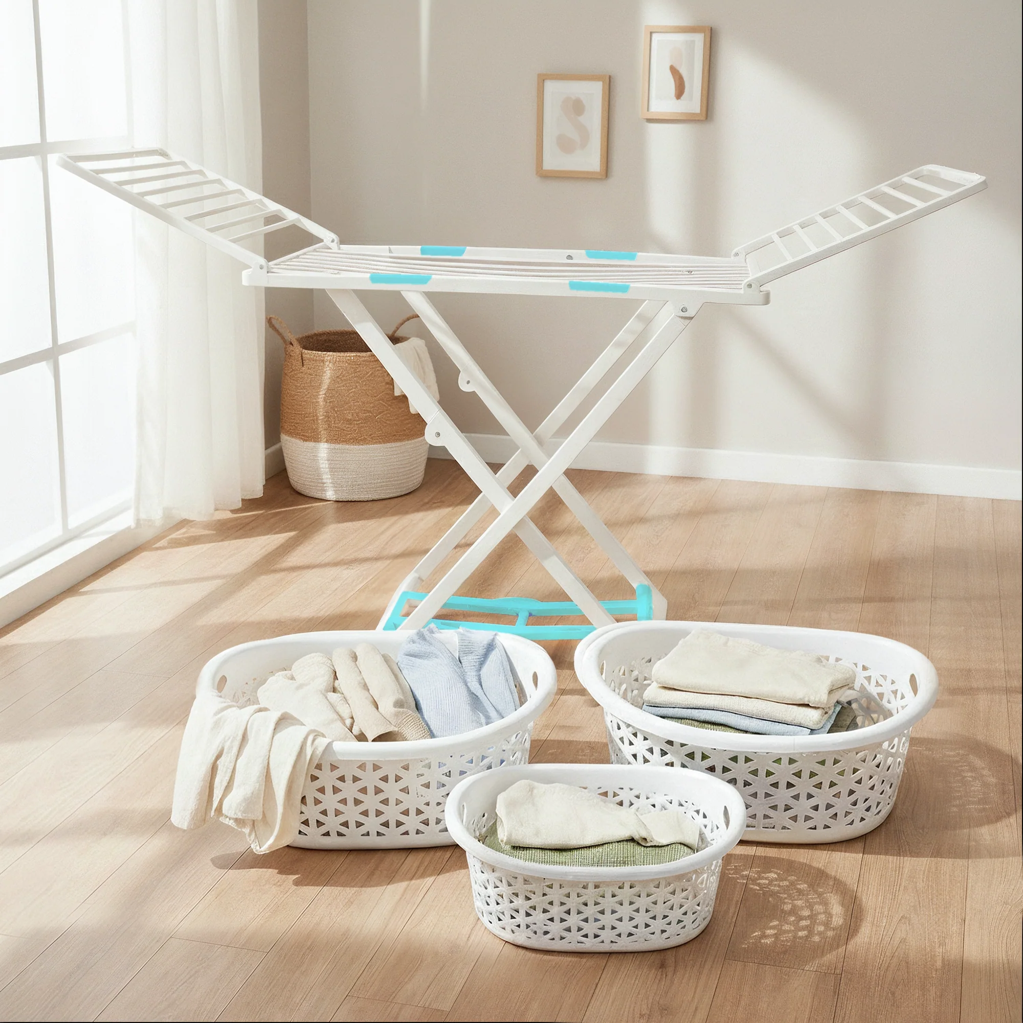 Etendoir en plastique + 3 paniers à linge 44cm + 52cm + 60cm - Image 4