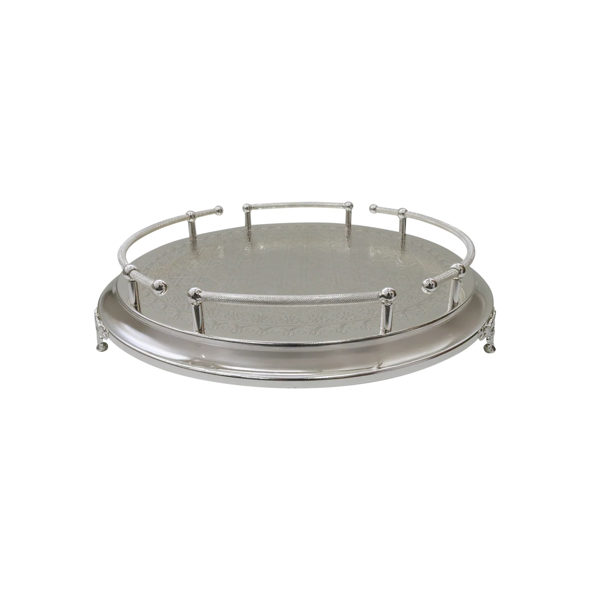 Plateau en métal argenté 40cm - Image 2