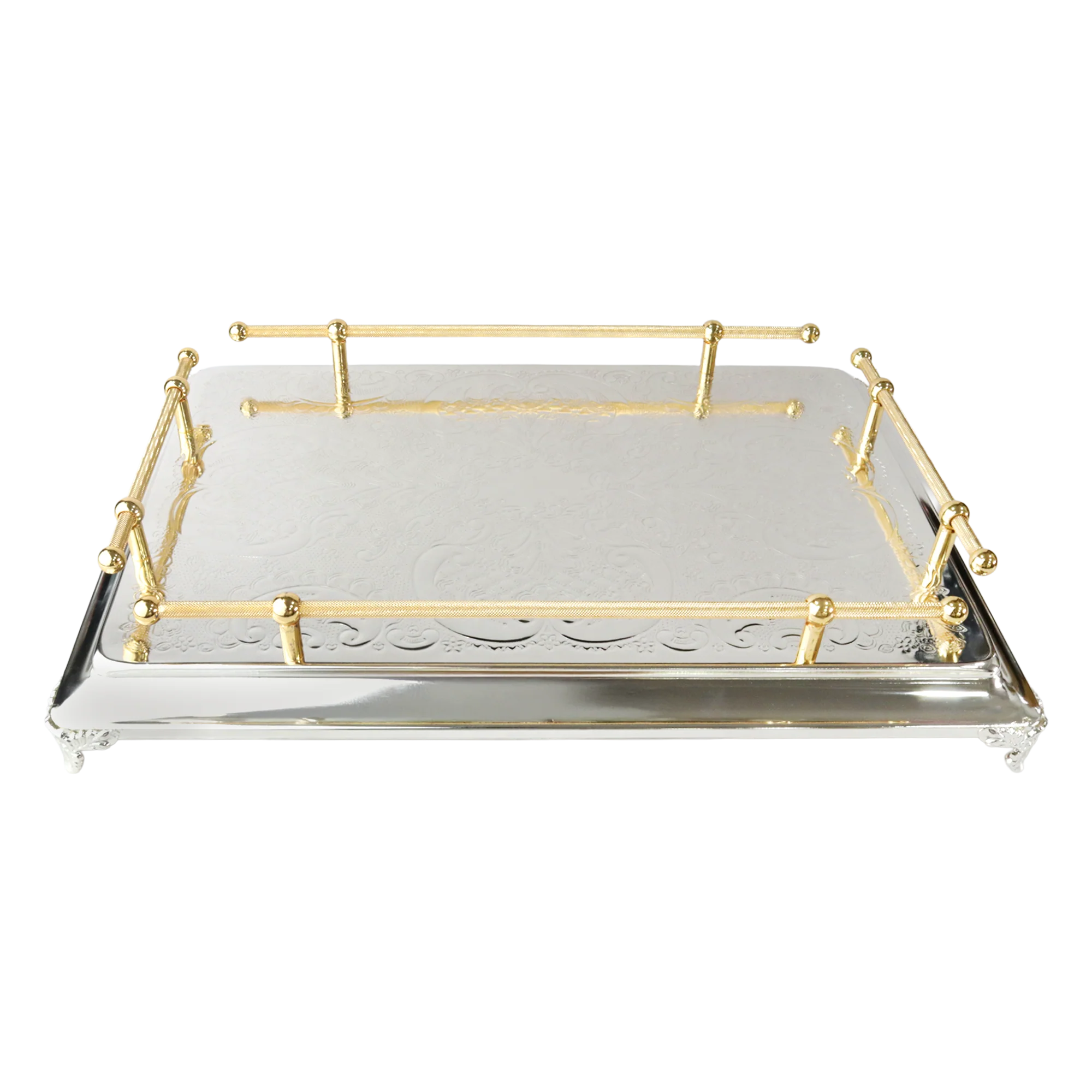 Plateau en métal  argenté et doré 49x34cm - Image 3