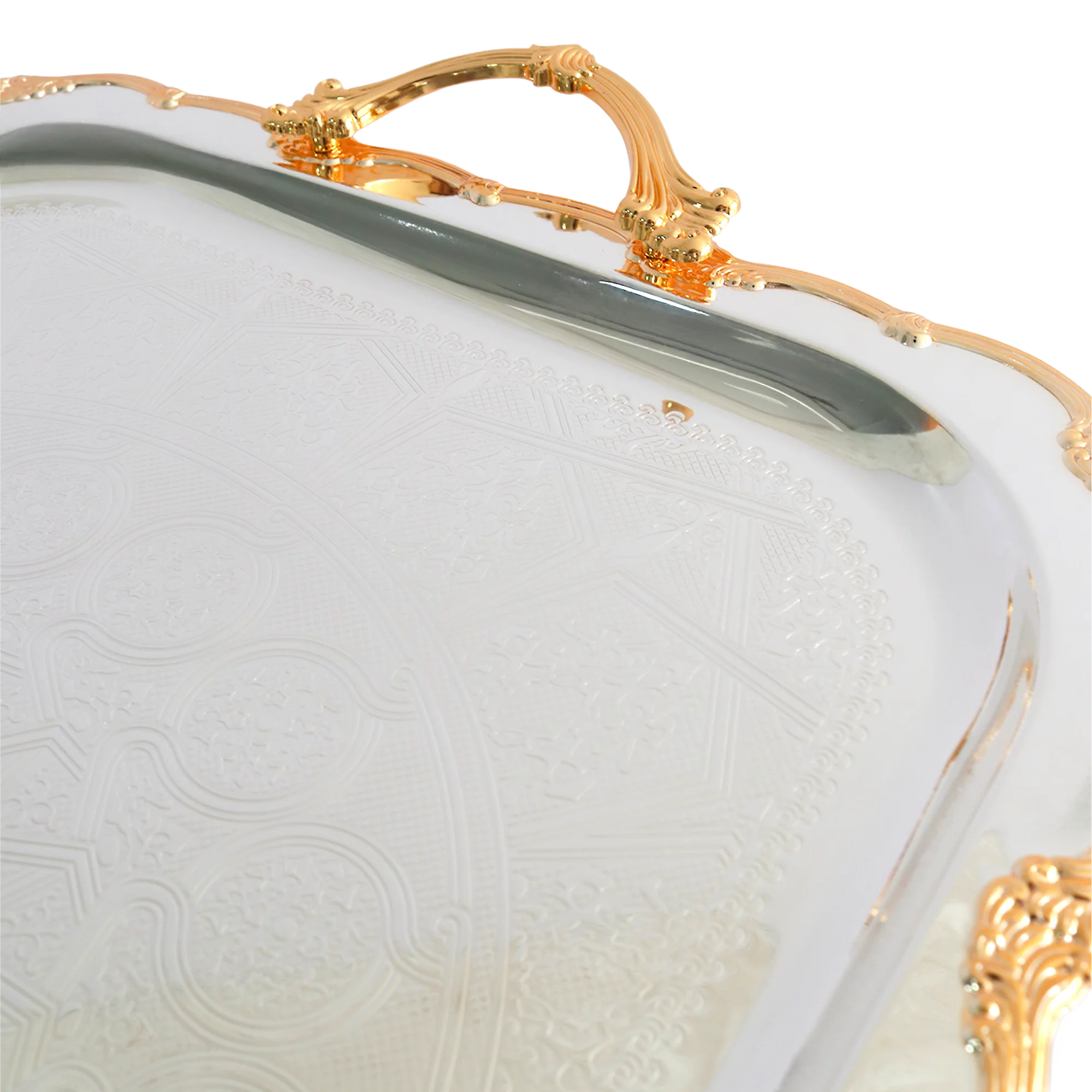 Plateau rectangulaire en métal argenté et doré 47x38cm - Image 3