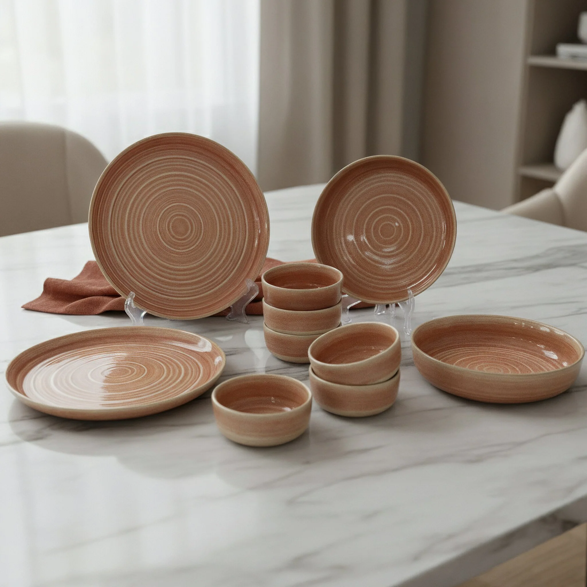 Set 2 assiettes 26cm + 2 assiettes creuses 20cm + 6 bols 10cm en céramique - Image 2