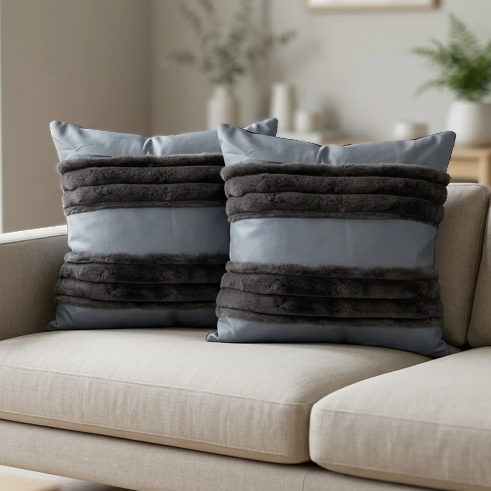Set 2 coussins 45x45cm simili cuir - Image 2