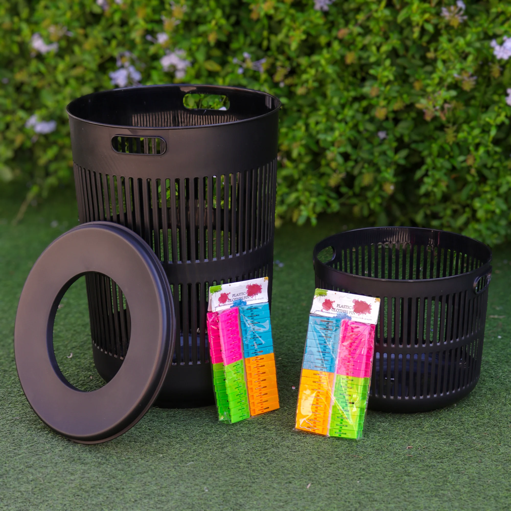 Set 2 paniers à linge ronds 30L + 60L + pince à linge 60pcs - Image 5