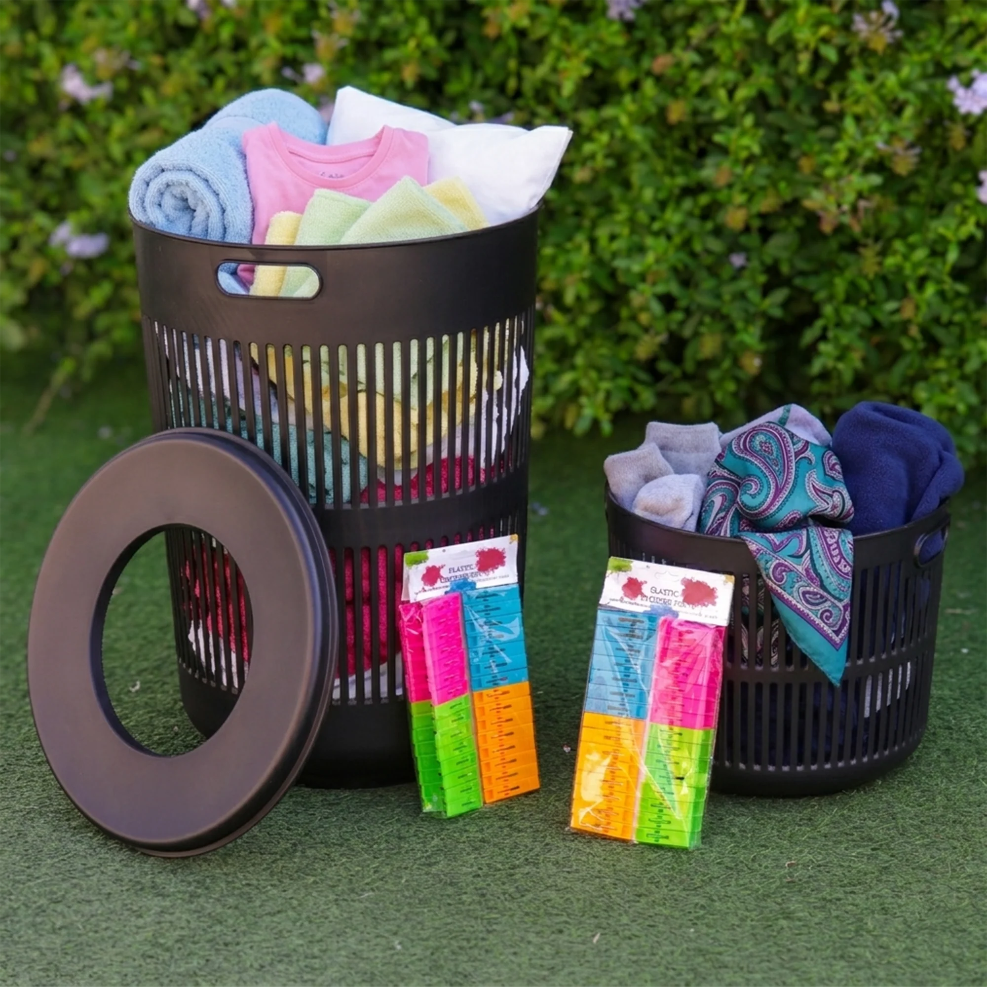 Set 2 paniers à linge ronds 30L + 60L + pince à linge 60pcs - Image 6