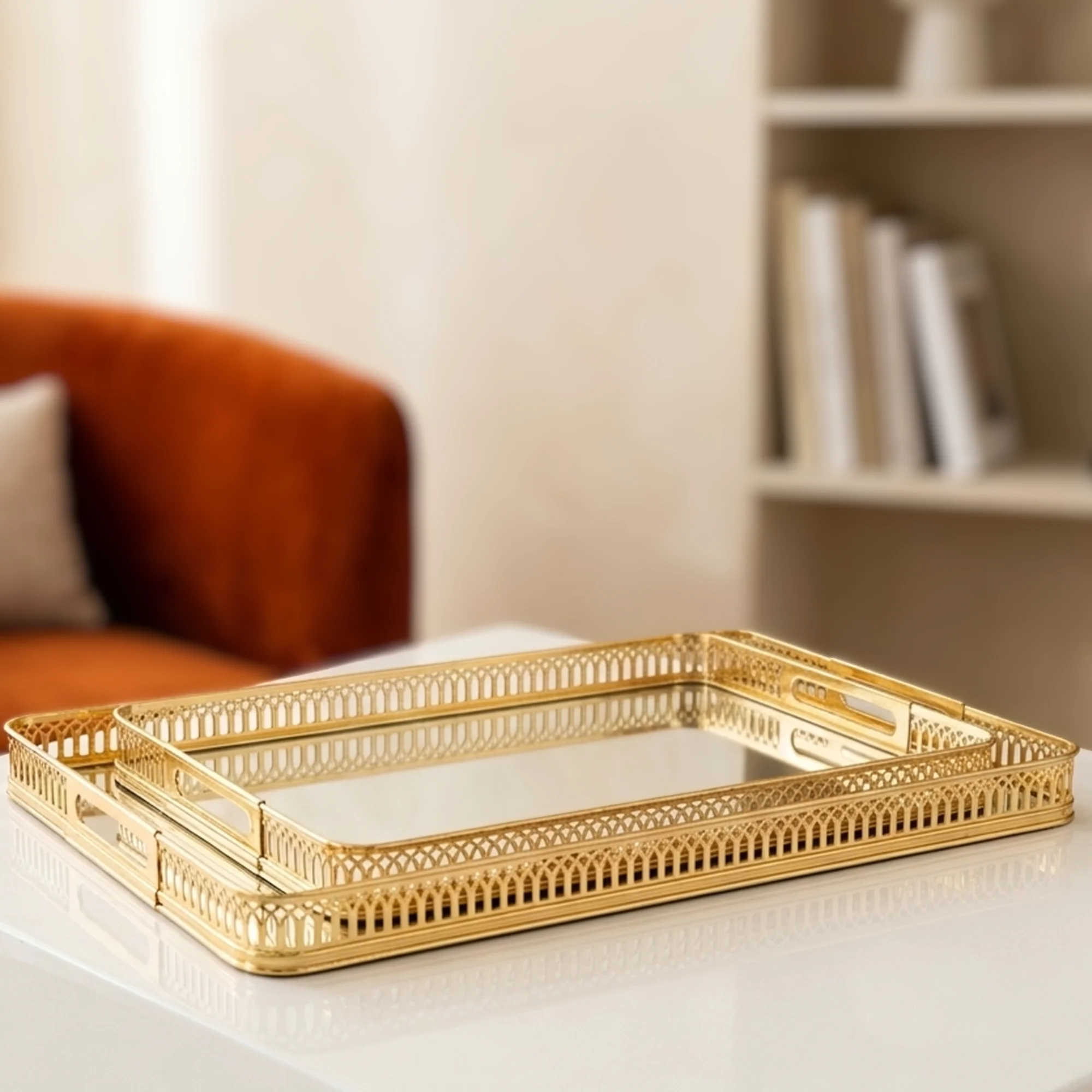 Set 2 plateaux miroir rectangulaires 40cm + 50cm - Image 2