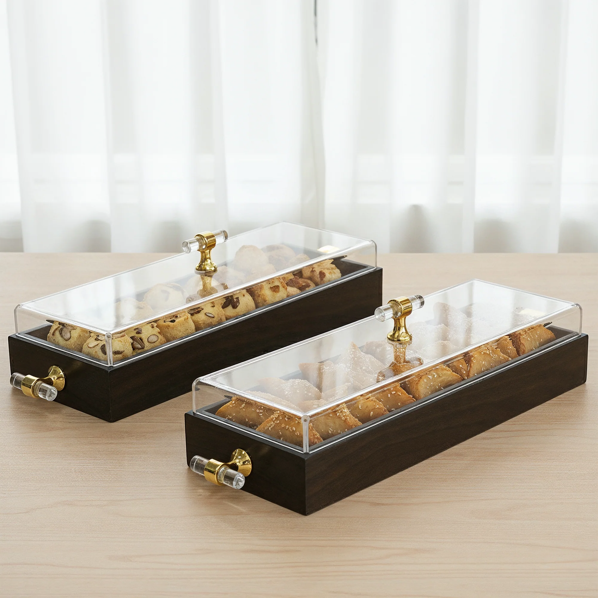 Set 2 présentoirs marron avec couvercle en plexiglass 35x13cm - Image 2