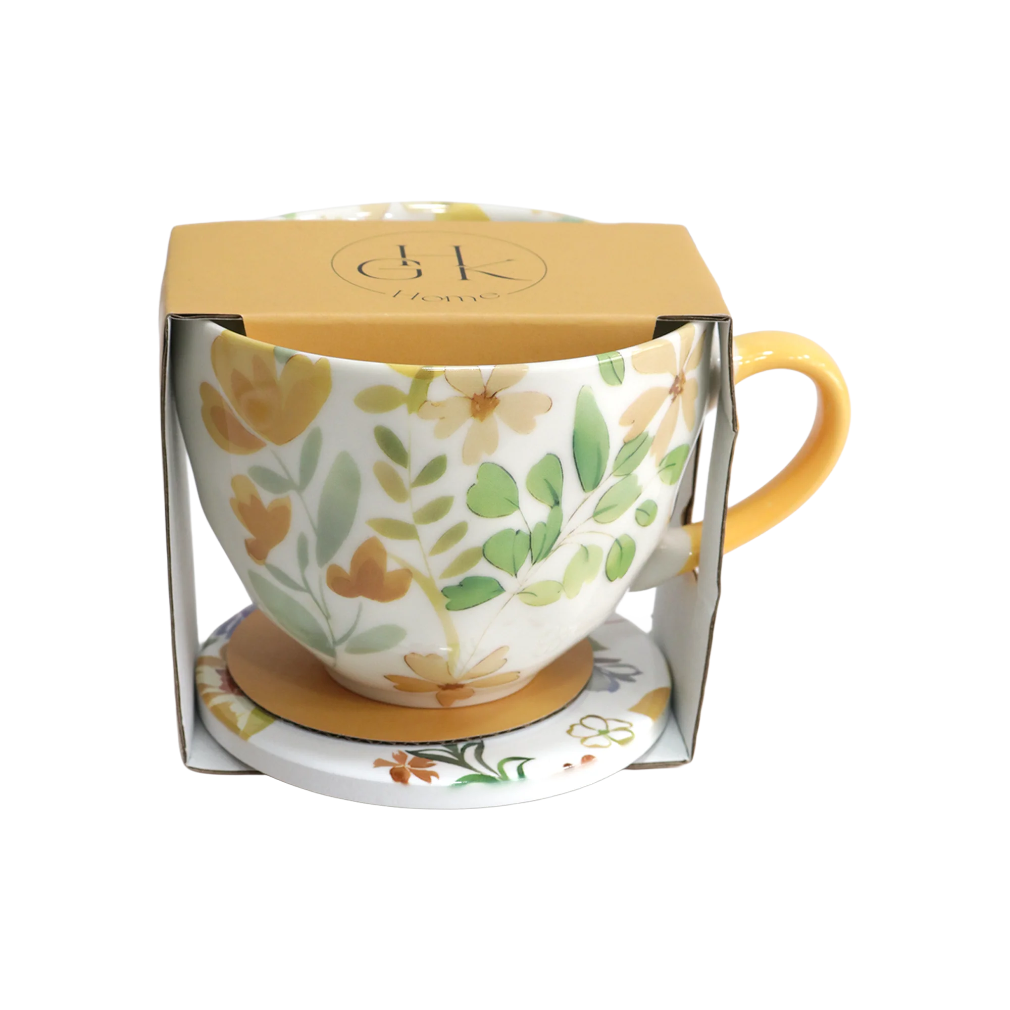 Set 2 tasses 430ML + 2 sous tasses 10cm fleuri - Image 3