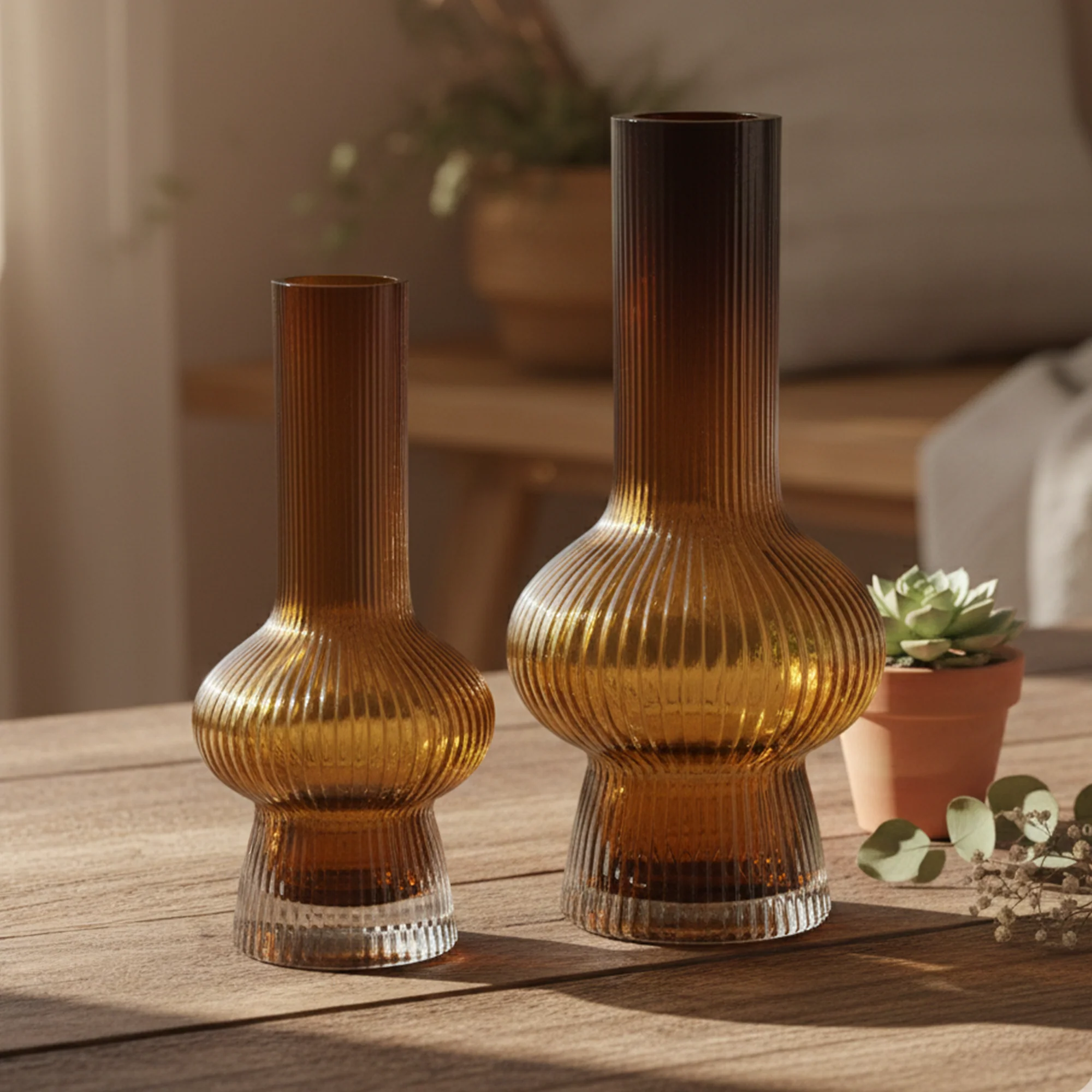Set 2 vases en verre marron 26cm + 33cm - Image 2
