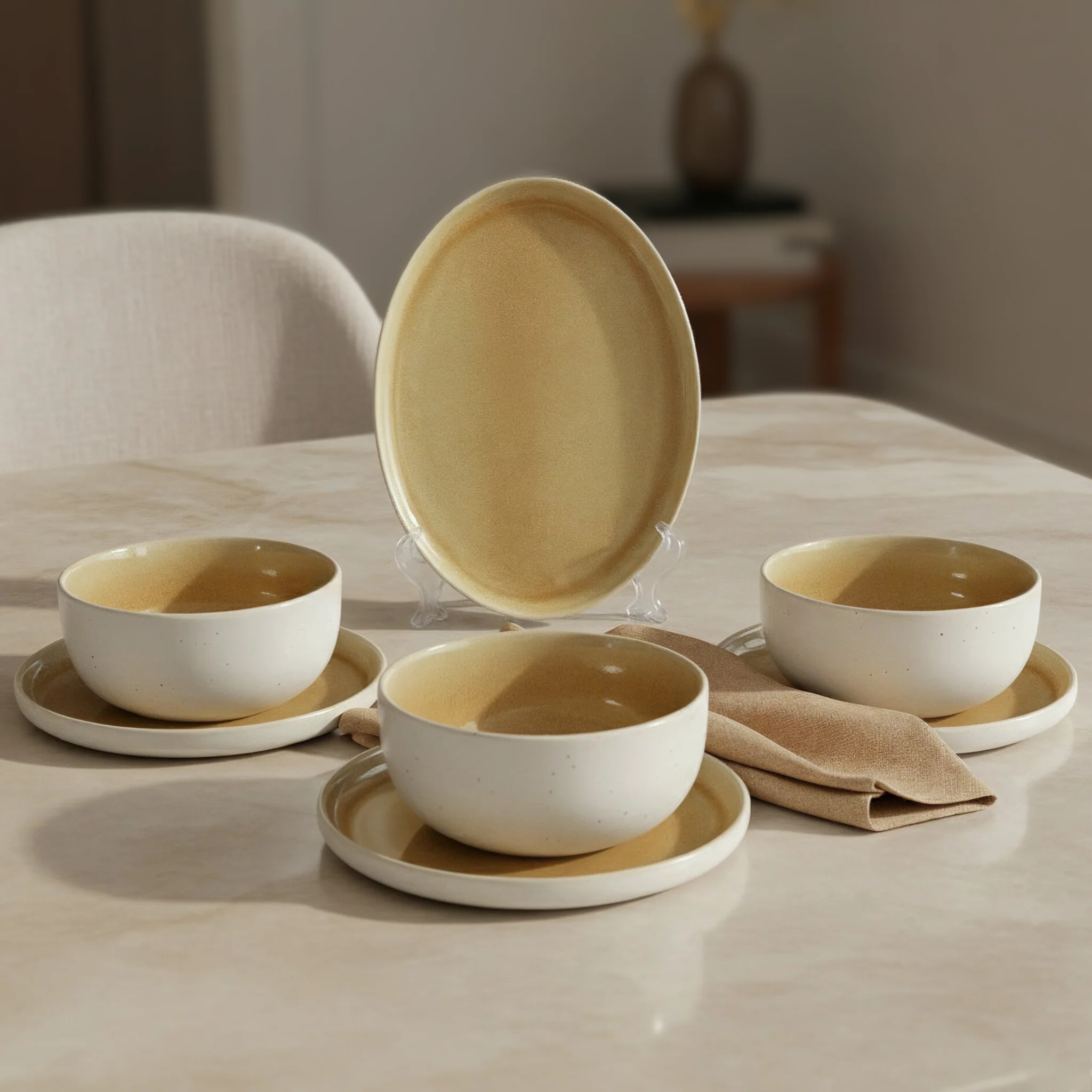 Set 3 assiettes 21cm + plats ovale 28cm + 3 bols 15cm en céramique - Image 6