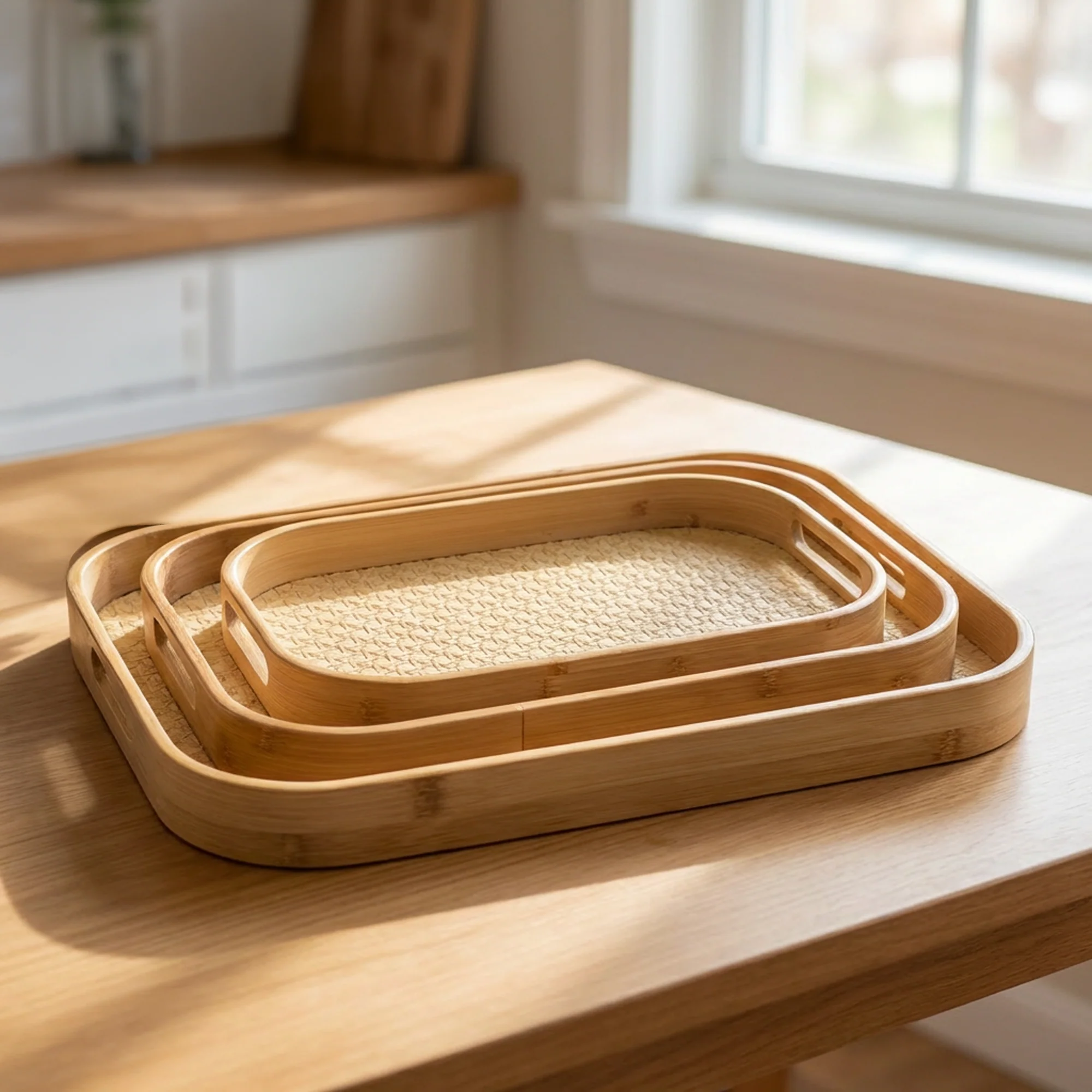 Set 3 plateaux rectangulaires en bois 33cm + 40cm + 45cm - Image 2
