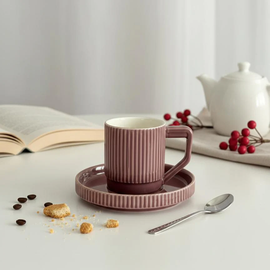 Set 6 tasses 5x6cm et sous tasses mauve 10,50cm - Image 2