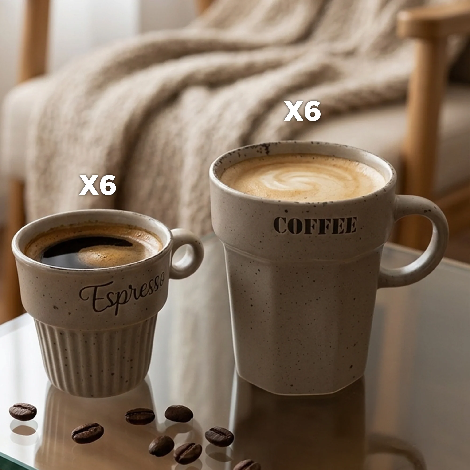 Set 6 tasses 75ML + 6 tasses 160ML en céramique - Image 5