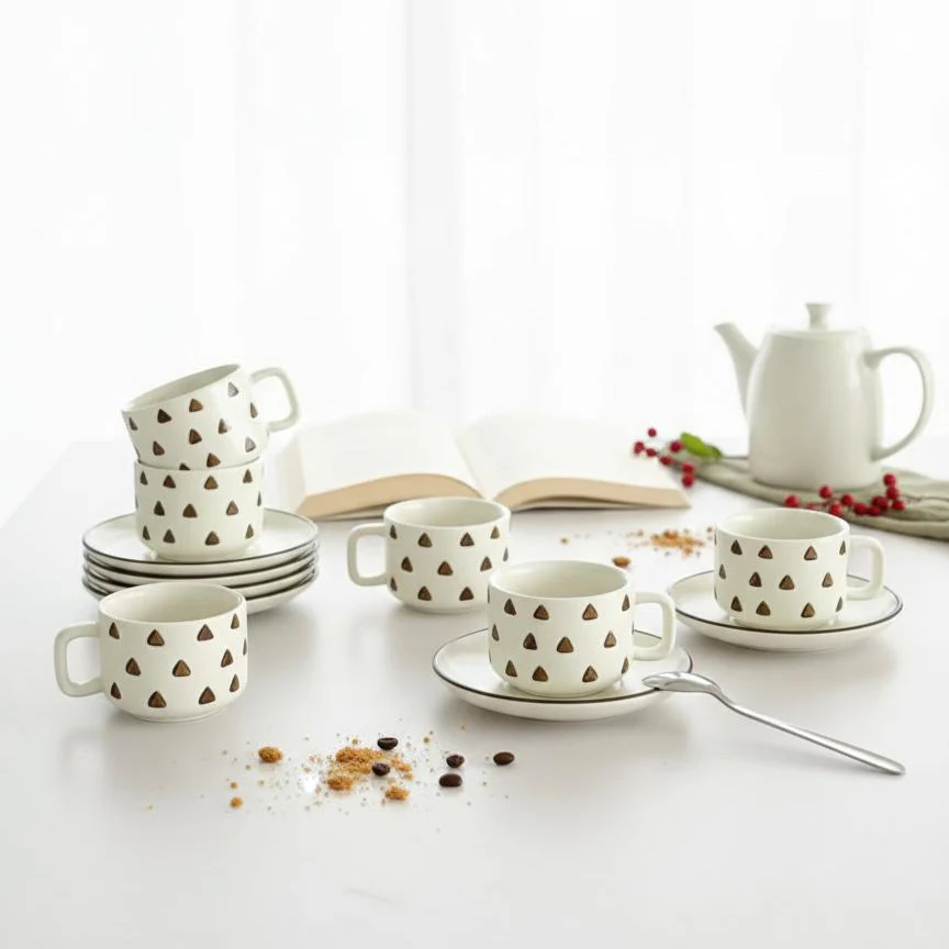 Set 6 tasses 7x5cm et sous tasses 12cm en céramique - Image 2