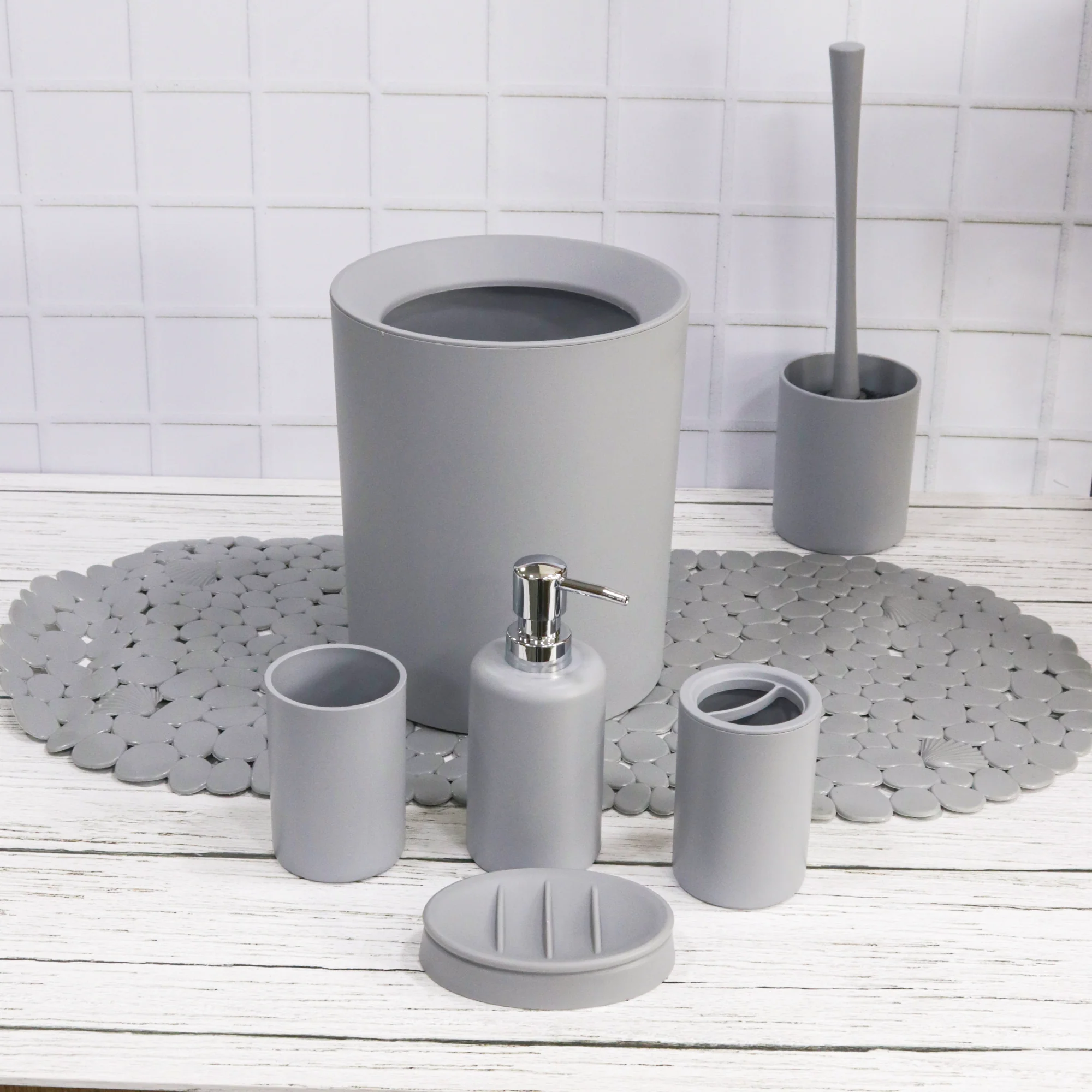 Set accessoires salles de bain 6pcs + tapis salle de bain ovale 69x35cm - Image 10