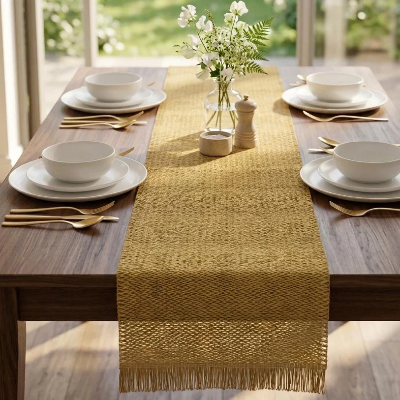 Set chemin de table 120x30cm + 6 sets de table 45x30cm + boite mouchoir 31cm en paille - Image 6
