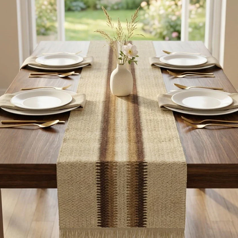 Set chemin de table 120x30cm + 6 sets de table 45x30cm + boite mouchoir 31cm en paille - Image 6
