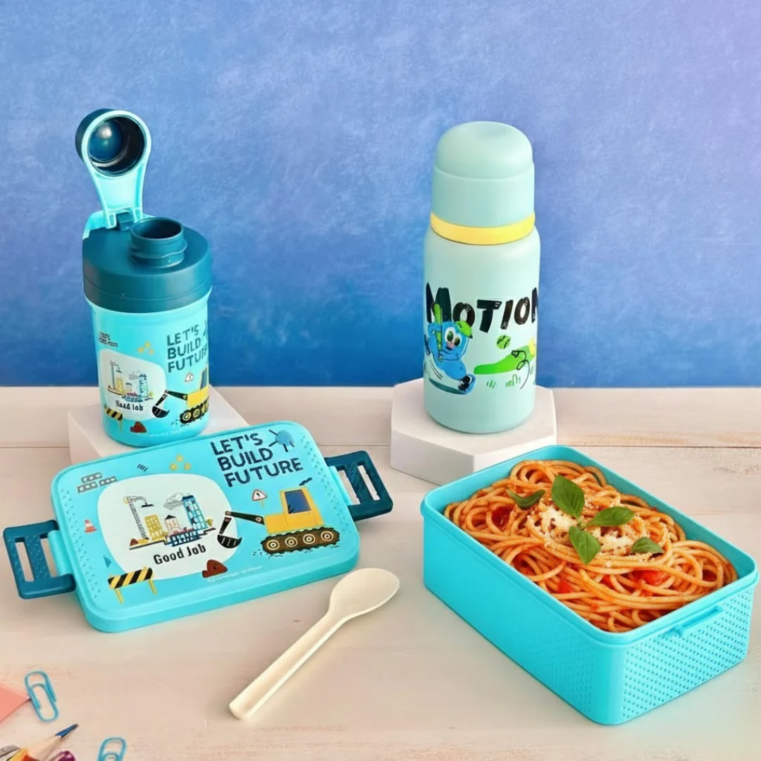 Set lunch box 800ML + gourde 350ML en plastique + thermos en inox 450ML - Image 3