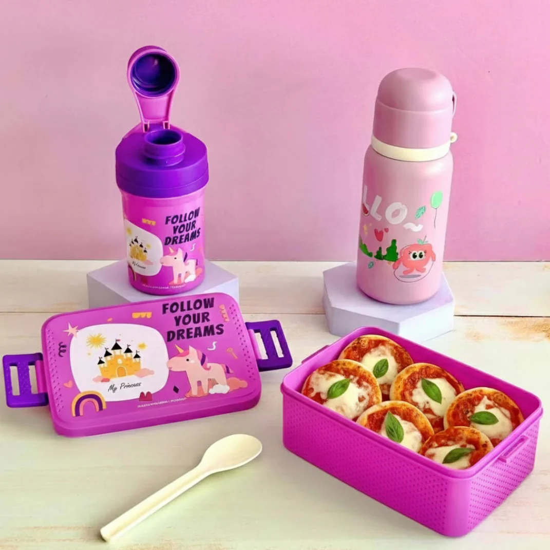Set lunch box 800ML + gourde 350ML en plastique + thermos en inox 450ML - Image 5