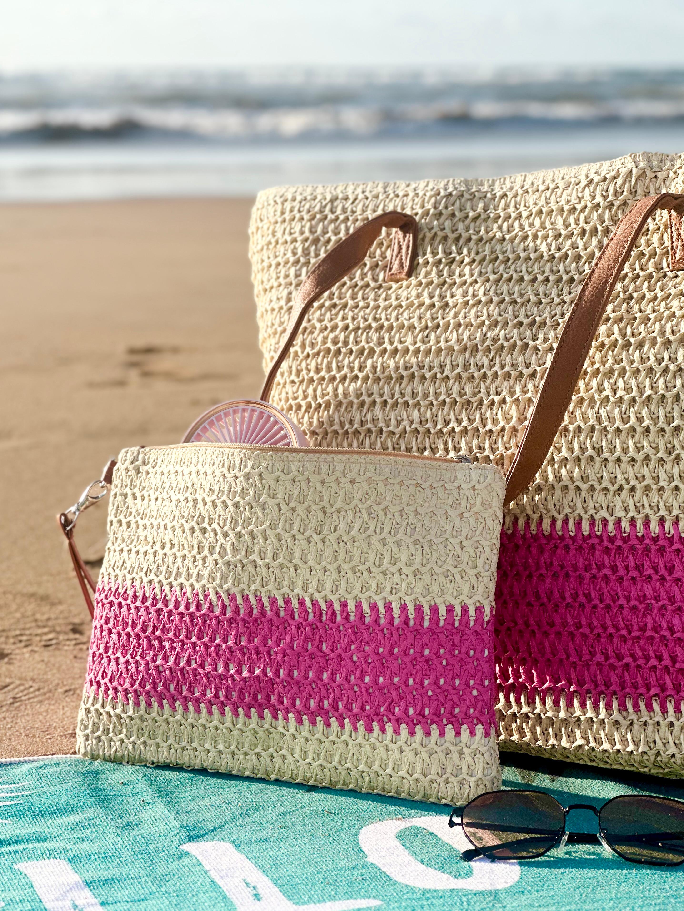 Set sac de plage (trousse/bouteille en inox 500ML/mini ventilateur) rose - Image 3