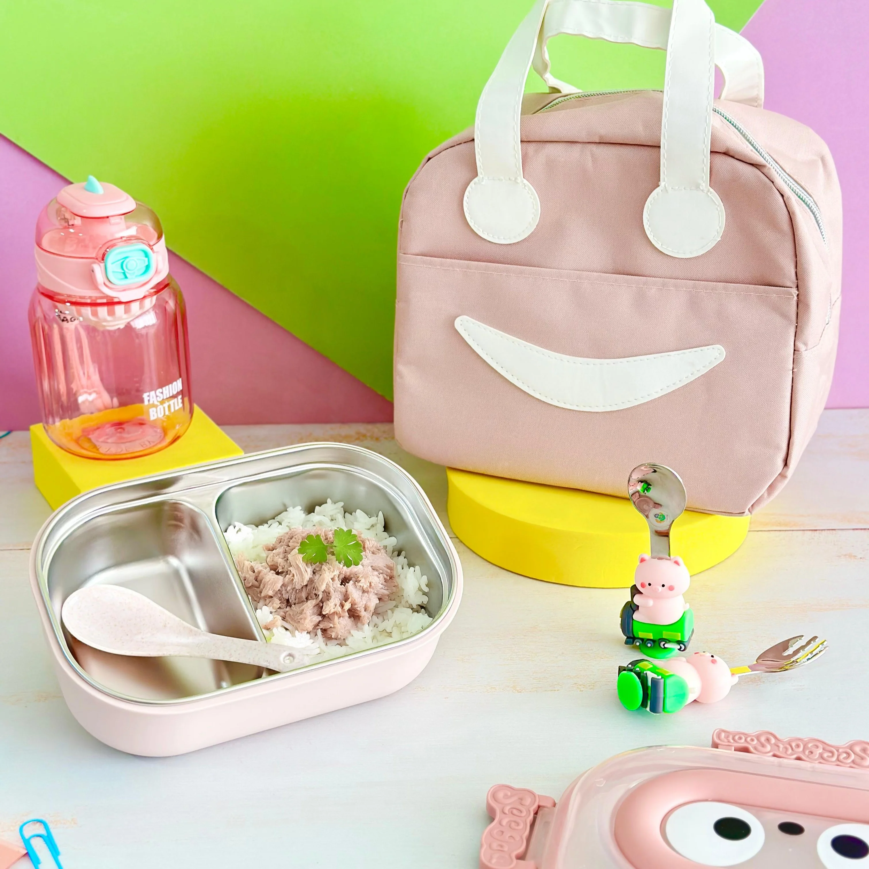 Set sac isotherme + lunch box en inox + gourde 680ML + set cuillère et fourchette - Image 3