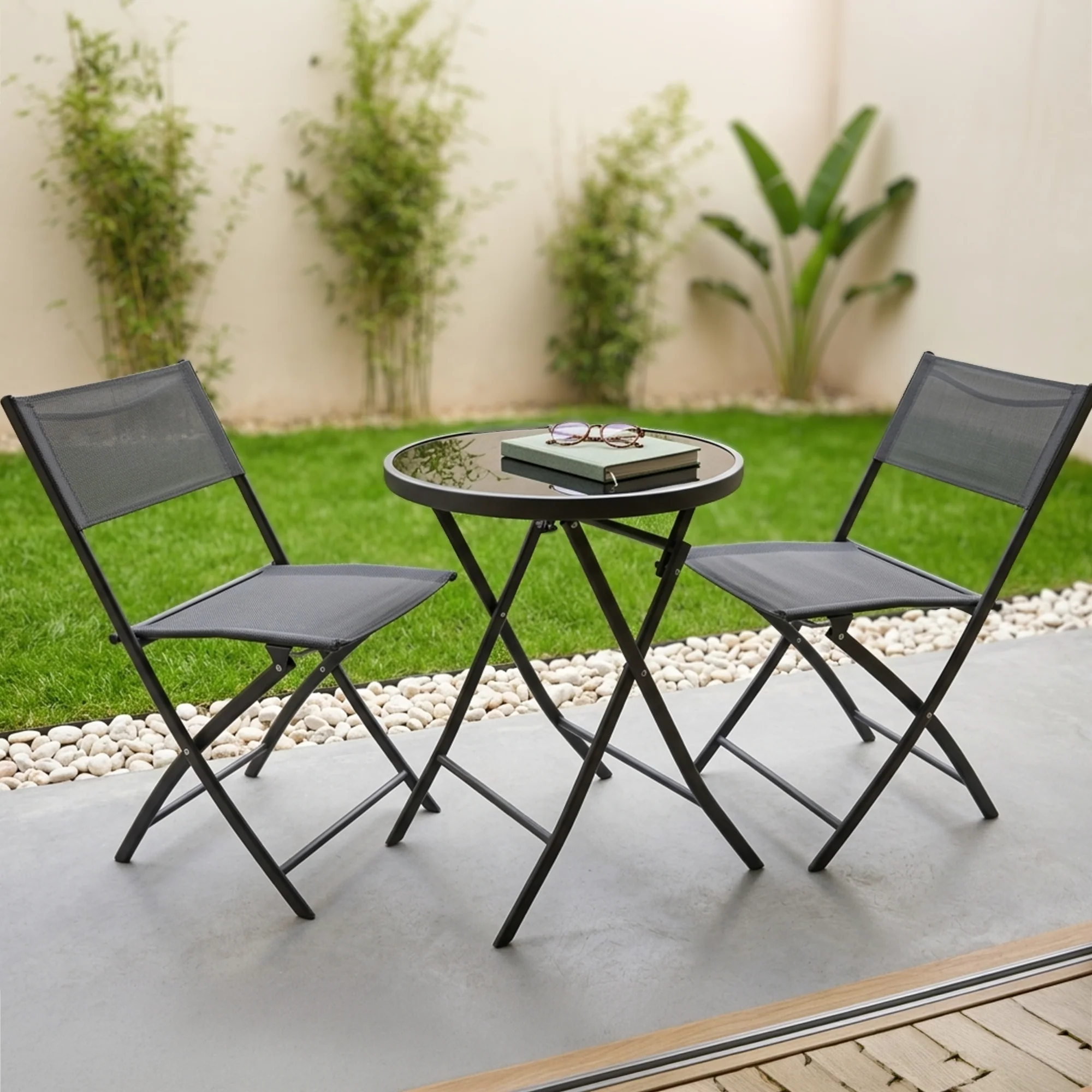 Table 60cm + 2 chaises en métal - Image 2