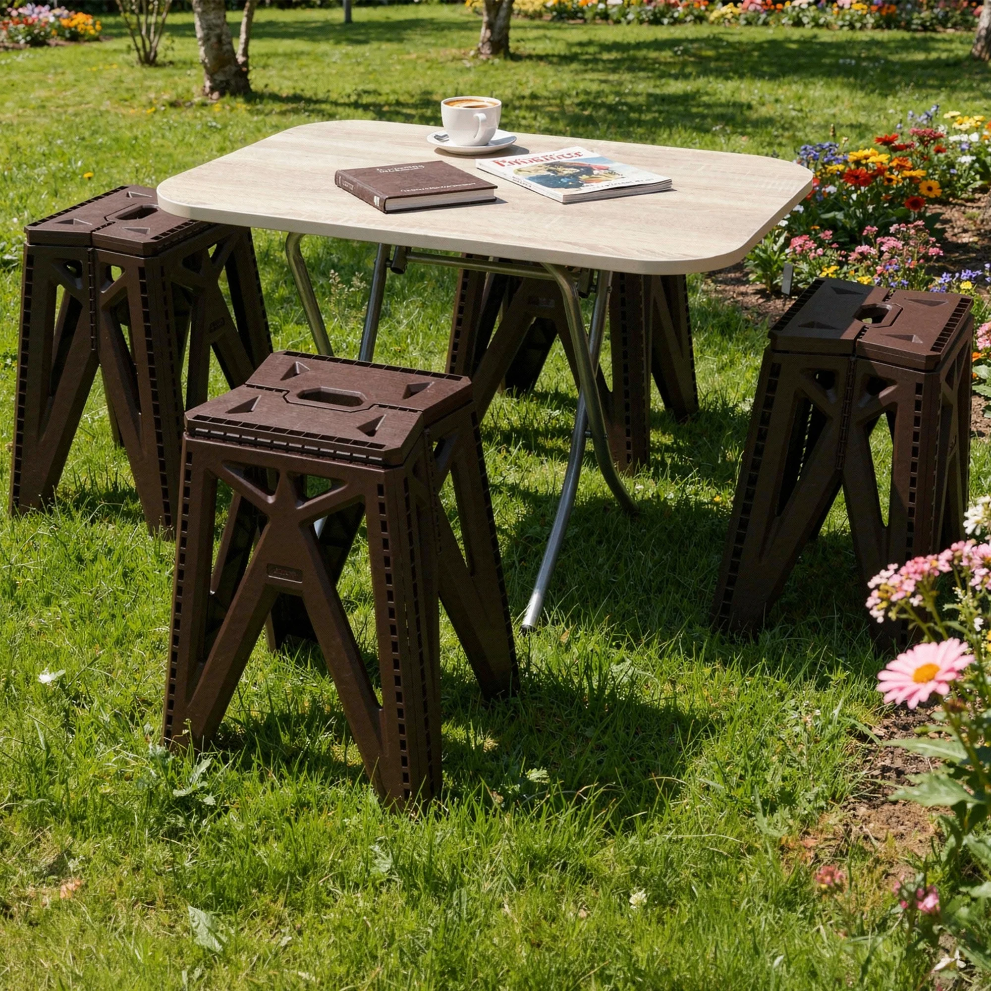 Table pliable rectangulaire 50x80x56cm + 4 tabourets pliable en plastique 28x23x45cm - Image 2