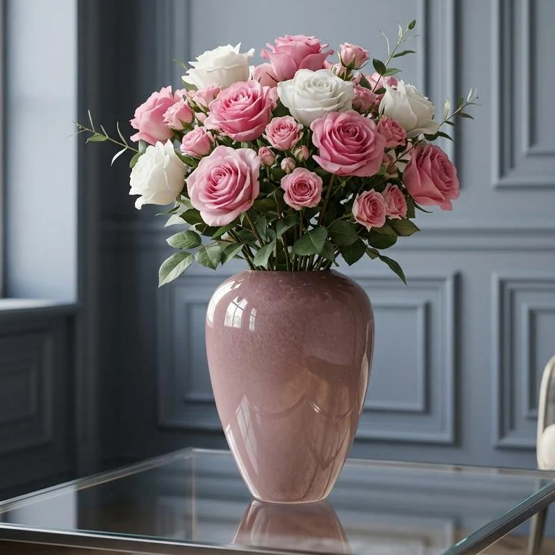 Vase décoratif en verre rose 28x19cm - Image 2