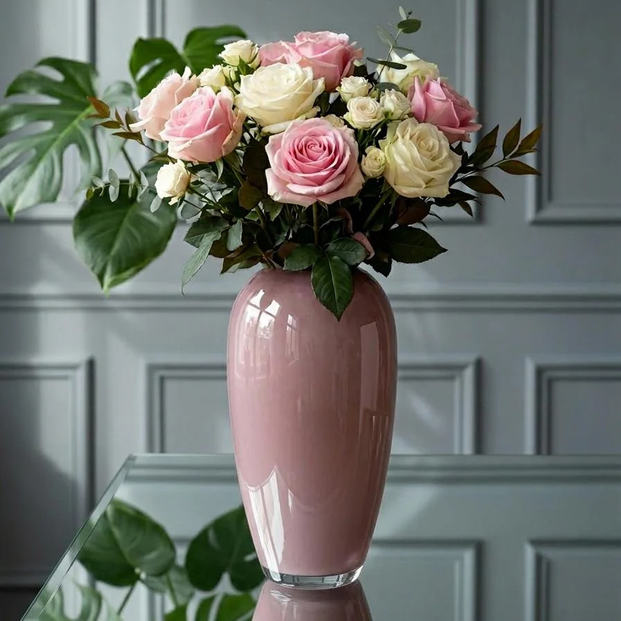 Vase décoratif en verre rose 39x17cm - Image 2